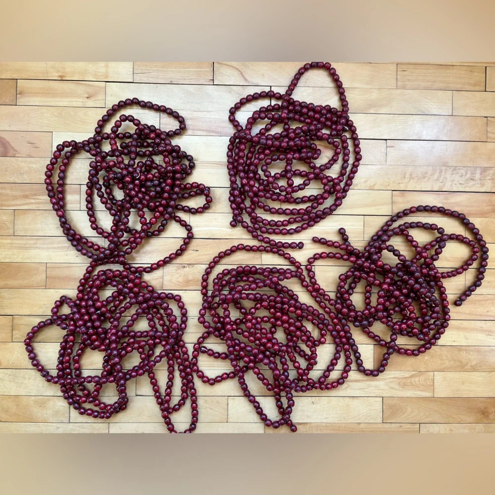Vintage Kurt Adler Wood Beads Garland Christmas Cranberry Red 10 Strands 9 feet